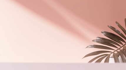 Fototapeta na wymiar Blurred shadow from palm leaves on the pink wall, Minimal abstract background for product presentation, Spring and summer