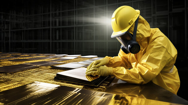 A worker inspecting the integrity of radiation shielding materials Generative AI