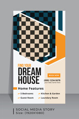Corporate real estate business and modern home apartment social media story template design with social media stories, banners and post