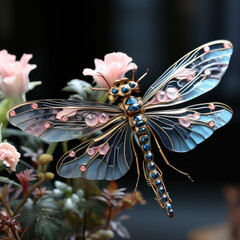 Obraz na płótnie Canvas A soft pink and blue satin dragonfly with beads 