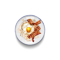 Realistic illustration of Bacon Silog: a delightful Filipino breakfast dish that combines crispy and savory bacon with garlic fried rice (sinangag) and a sunny-side-up egg (itlog).