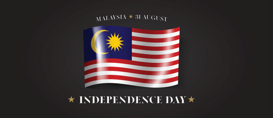 Malaysia happy independence day greeting card, banner with template text vector illustration