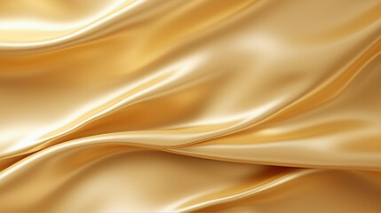 smooth elegant wavy golden silk or satin luxury cloth, generative ai