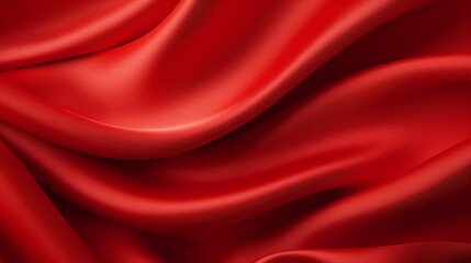 Plakat smooth elegant wavy red silk or satin luxury cloth, generative ai