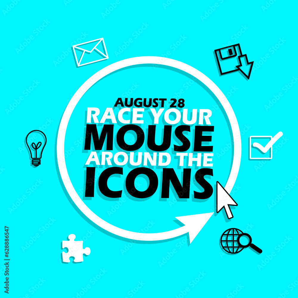 Fototapete mouse icon surrounding bold text with other icons on light blue background to commemorate race your 