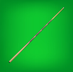 Billiard cues on green background. Snooker sports equipment. Vintage pool cue. Vector