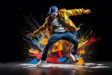 breaker dancing in colorful paint with generative ai