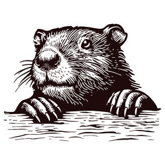 beaver and wood illustration - obrazy, fototapety, plakaty