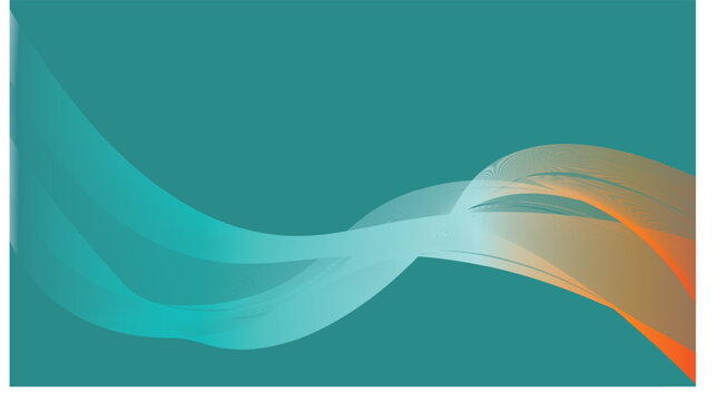 abstract wavy flow pattern with smooth orange lines with green tosca color and background