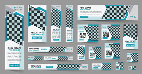 Corporate real estate business web ads banner bundle template design set, horizontal and vertical google web ads banner design