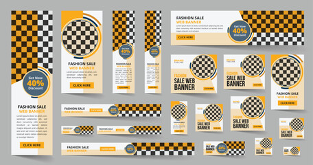 Fashion sales web ads banner bundle template design set, horizontal and vertical google web ads banner design
