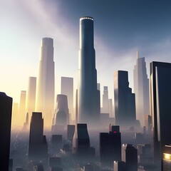 AI generated illustration of an urban metropolis with towering skyscrapers
