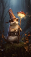 AI generated illustration of a wizard mouse in the forest