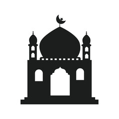 Mosque silhouette for Ramadhan Kareem. Mosque or masjid. Monochrome icons on white background. Muslim worship place symbol.