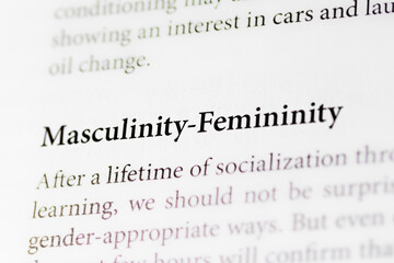 Fototapeta premium close-up of socialization terms Masculinity and Femininity on paper background 