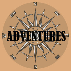 Compass icons. Travel adventure. Wind rose with North orientation. Sea navigational equipment. Cartographic and geographic sign. Nautical instrument for journey. Vector tourism card