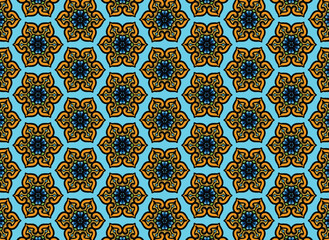 Thai pattern flower orange on blue background graphic geometric abstract tribal vector illustration background wallpaper textile print retro vintage classic tiled rug