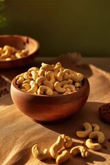 A Variety of Cashews in a Brown Bowl Created By Generated AI.