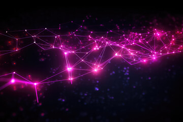 Grid with lighting nodes, electrical chain on dark background. Creative concept wallpaper of communication, technology and world wide web. 