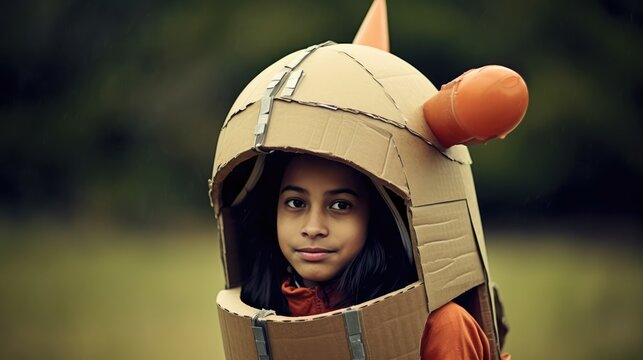 Homemade Alien Costume - Cute Kid Dressed Up For Fun Fictional Character Created By Generative AI