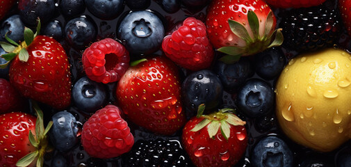 Obraz premium Background of fresh fruits and berries
