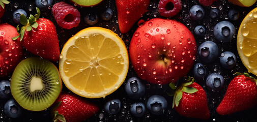 Background of fresh fruits and berries