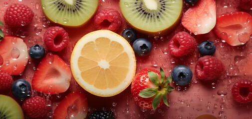 Background of fresh fruits and berries