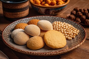 Variety of delicious cookies and pastries on a plate
