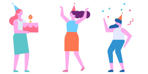 Vector illustration of happy girls cartoon with white background 