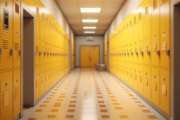 School hall with lockers, generative ai
