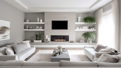 Fototapeta na wymiar Classic luxury living room interior with fireplace, generative ai