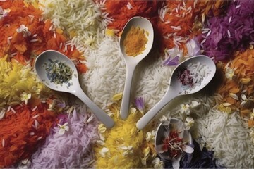 Fototapeta na wymiar The Colors of Rice - A Rainbow of Seasonings