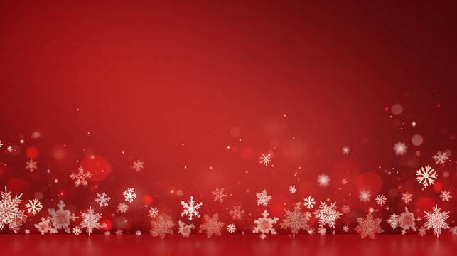 Wunderschöner Hintergrund für Weihnachten in rot  mit Eiskristallen und Platzhalter für Webdesign und Drucksachen, ai generativ