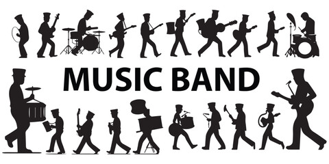 Fototapeta na wymiar A Set of Silhouette Music Band People Vector illustration