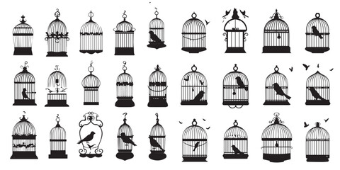 Cage Silhouettes vector Design. Set of Birdcage black color vector illustration.  © SilhouetteStore