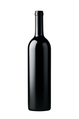 Isolated black wine bottle on transparent background, cutout	
