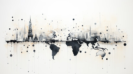 abstract painted city with black colors mixed on white background. Generative AI