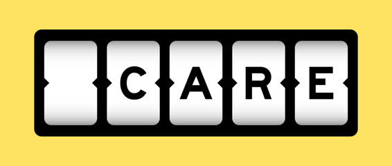 Black color in word care on slot banner with yellow color background