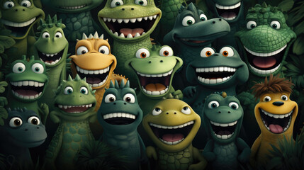 creative illustration of several cute crocodiles reptiles. Generative AI