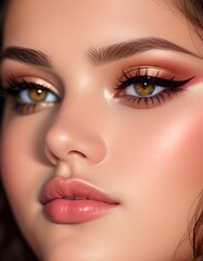 Fototapeta premium Beautiful woman face with professional makeup applied, generative ai