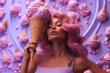Purple-haired beauty indulging in a scrumptious treat Fictional Character Created By Generative AI