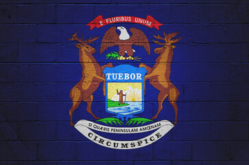 Flag of Michigan painted on a wall