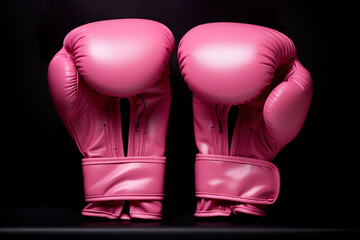 Pink boxing gloves. Feminism concept. Breast cancer fight metaphor. Generative AI