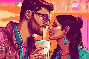 A Couple Enjoys a Drink at a Restaurant Fictional Character Created By Generative AI