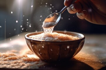 A Hand Scooping Out Sugar from a Bowl