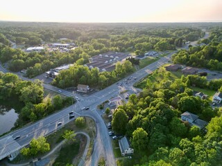 Fototapeta na wymiar Aerial shot of Route 9, north of Crescent bridge in Clifton Park, NY.
