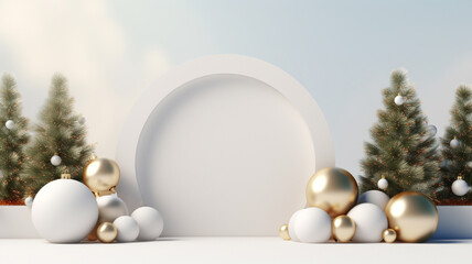 3d luxury podium christmas decoration and space for your luxury product. Christmas background concept. Generative AI.