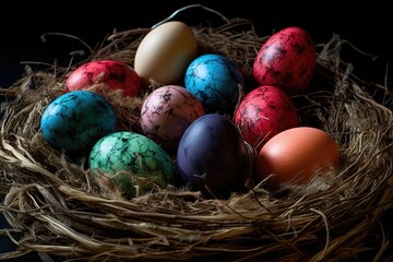 Fototapeta na wymiar Colorful Easter Eggs in a Bird's Nest