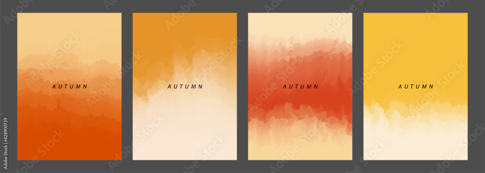 Aufkleber Autumn theme collection with smoke effect color gradients. Fall season colored backgrounds for creative seasonal graphic design. Vector illustration.
