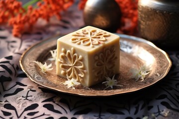 Decorative cube soap on an ornate tray